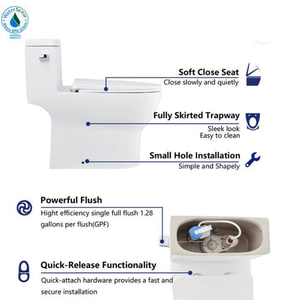 DeerValley DV-1F52626 One-Piece Toilet 1.28 GPF Standard Toilets Ceramic in White Elongated Toilets with Left Trip Lever!! NEW IN BOX!!