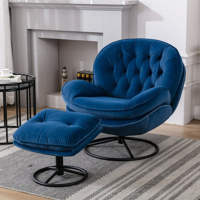 LongZhen Accent chair TV Chair Living room Chair Beige sofa with Ottoman-Blue**New and assembled**