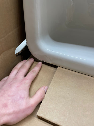 KOHLER 5826-0 Whitehaven Farmhouse Self-Trimming Undermount Single-Bowl Sink with Short Apron, 33 Inch, White**New in box,chipped from shipping**