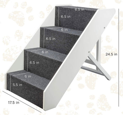 Arf Pets Wood Dog Stairs, 4 Levels Height Adjustment Wide Pet Steps, Foldable, White!! NEW IN BOX!!