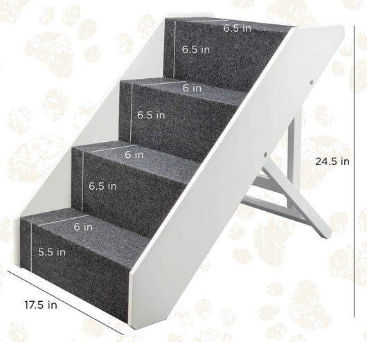Arf Pets Wood Dog Stairs, 4 Levels Height Adjustment Wide Pet Steps, Foldable, White!! NEW IN BOX!!