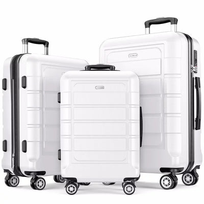 SHOWKOO Luggage Sets Expandable PC+ABS Durable Suitcase Sets Double Wheels TSA Lock White 3pcs (20" 24" 28")**New*