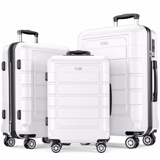 SHOWKOO Luggage Sets Expandable PC+ABS Durable Suitcase Sets Double Wheels TSA Lock White 3pcs (20" 24" 28")**New*