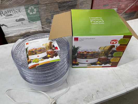 Ronco 5-Tray Dehydrator, Food Preserver Quiet & Easy Operation, for Beef, Turkey, Chicken, Fish Jerky, Fruits, Vegetables, Classic White- slightly used - like new in box