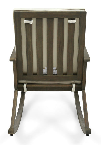 Noble House Gregory Outdoor Acacia Wood Rocking Chair with Cream Cushions, Grey Wood!! NEW AND ASSEMBLED!!
