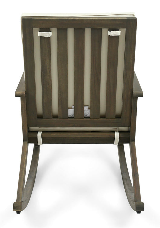 Noble House Gregory Outdoor Acacia Wood Rocking Chair with Cream Cushions, Grey Wood!! NEW AND ASSEMBLED!!