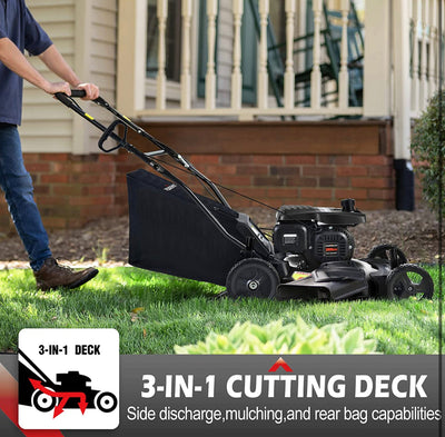 PowerSmart Self Propelled Gas Lawn Mower, 21-Inch 209cc 3-in-1 Walk-Behind Lawn Mowers, Black with Oil!  -Brand new and assembled