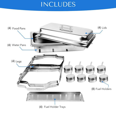 ALPHA LIVING 70014-GRAY 4 Pack 8QT Chafing Dish High Grade Stainless Steel Chafer Complete Set, 8 QT, Alpine Gray Handle- NEW IN BOX!!!!