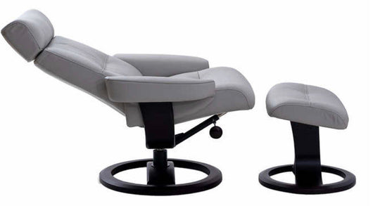 Oslo Leather Recliner & Ottoman, Gray!! NEW AND ASSEMBLED(WORLDS SMALLEST SCRATCH FROM SHIPPING, HARDLY NOTICEABLE)!!