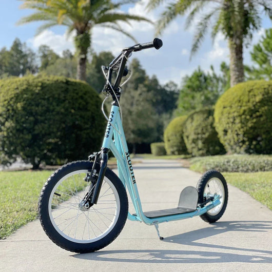 Aosom Teens Youth Scooter Ride On Toy with Adjustable Handlebar, Dual Brakes, and Inflatable Wheels For Kids 5+ - Blue- new and assembled