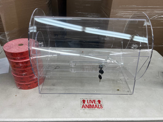 Midway Monsters Large Acrylic Raffle Drum with 10,000 Free Raffle Tickets- NEW OUT OF BOX (handle cracked off from shipping, still functions properly)