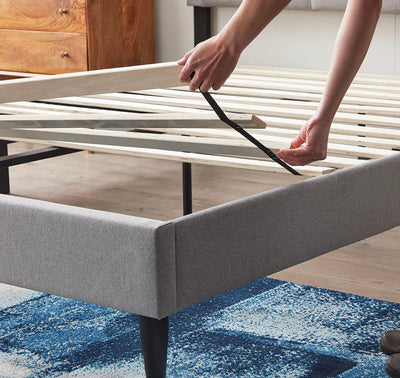 LUCID King Bed Frame with Headboard – Upholstered Platform Bed Frame – No Box Spring Needed – King Size Bed Frame with Headboard – Stone- NEW IN BOX!!!