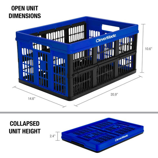 CleverMade Collapsible Grated Utility Crates, 12 Gal Royal Blue, 3 Pack