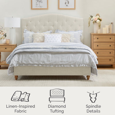 My Texas House Anna Upholstered Diamond Tufted Bed, King, Oat!! NEW IN BOXES(COMES IN 2 BOXES)!!