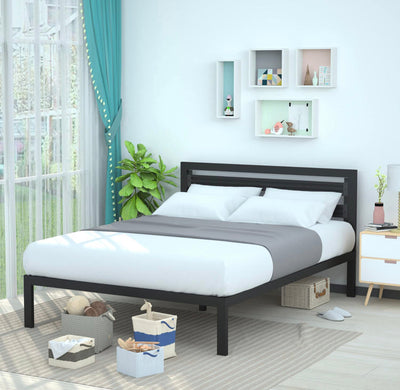 Amazon Basics Industrial Metal Bed Frame with Headboard and Wood Slats, 14 Inches High, Full, Black- NEW IN BOX!!!!