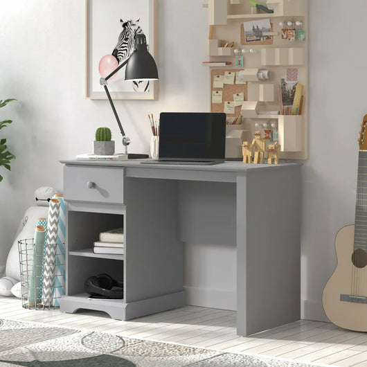 Campbell Wood Kids Desk with 1 Drawer and 2 Shelf Storage, Gray**New in box**