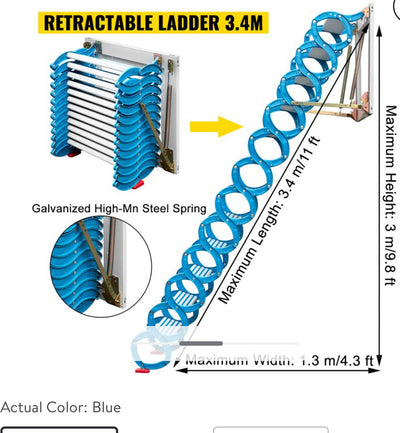 !!!REDUCED!!! Vevor Attic Steps Pull Down 12 Steps Attic Stairs, Alloy Attic Access Ladder, Blue Pulldown Attic Stairs, Wall-mounted Folding Stairs For Attic, Retractable Attic Ladder With Armrests, 9.8 Feet Height- new !