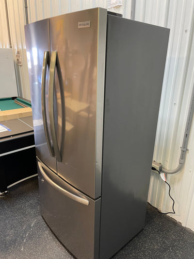 Frigidaire 17.6-cu ft Counter-depth French Door Refrigerator with Ice Maker (Brushed Steel) ENERGY STAR Item #4142878 Model #FRFG1723AV- scratch and dent unit - minor shipping cosmetic scratches- see pics please