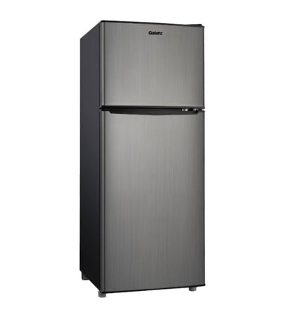 Galanz 4.6. Cu ft Two Door Mini Fridge with Freezer, Stainless Steel Look!! NEW OUT OF BOX, MINOR DENTS FROM SHIPPING(PHOTOS SHOWN)!!