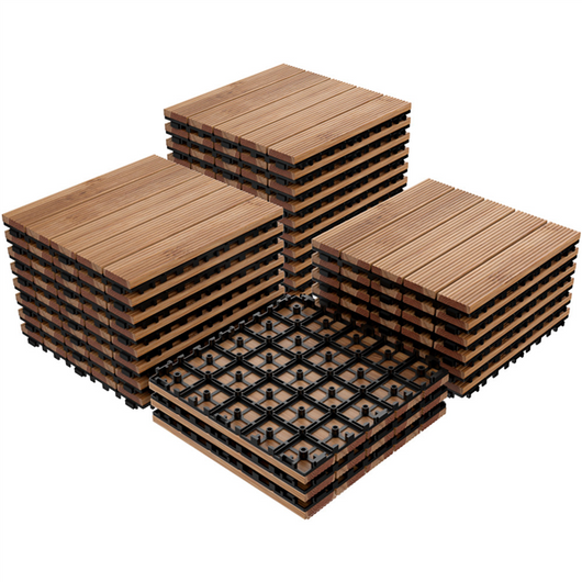 Yaheetech Pack of 27 Fir Wood Flooring Tiles Interlocking Wood Tiles Indoor & Outdoor For Patio Garden Deck Poolside 12''x 12''Brown**New in Box**