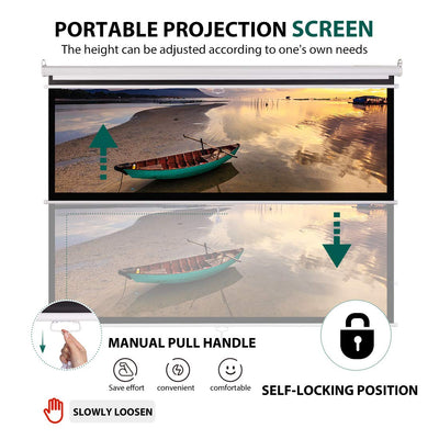 VIVOHOME 120 Inch Manual Pull Down Projector Screen, 1:1 HD Retractable Widescreen for Movie Home Theater Cinema Office Video Game!! NEW IN BOX!!