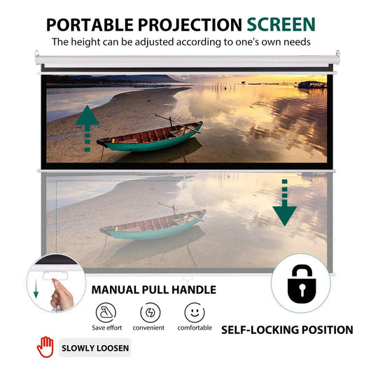 VIVOHOME 120 Inch Manual Pull Down Projector Screen, 1:1 HD Retractable Widescreen for Movie Home Theater Cinema Office Video Game!! NEW IN BOX!!