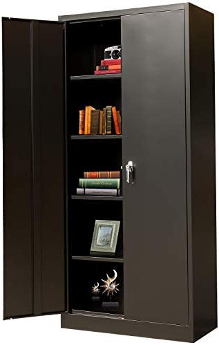 Metal Storage Cabinet with 2 Doors and 4 Shelves, Lockable Steel Storage Cabinet for Office, Garage, Warehouse, 70.86" H x 31.5" W x 15.75" D new in box