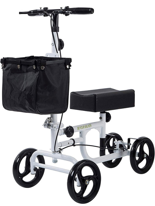 BEYOUR WALKER Folding Knee Walker for Foot Injuries with Dual Braking System Crutches Alternative, White!! NEW IN BOX!!