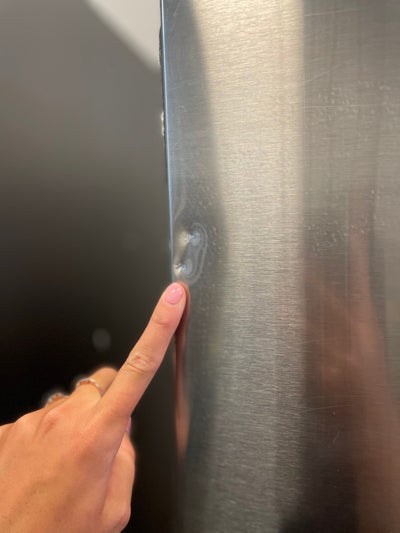 Samsung 22 cu. ft. Smart 3-Door French Door Refrigerator (new with factory plastic still on it. Small dents shown)