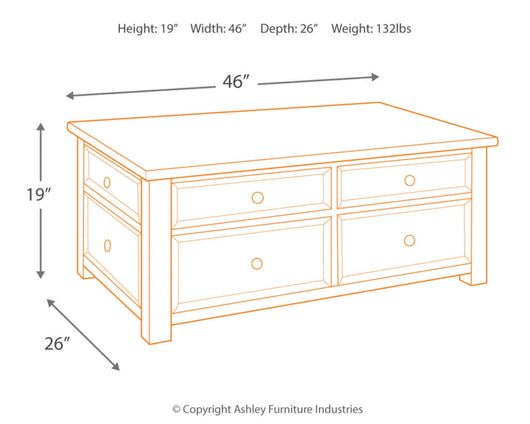 Signature Design by Ashley Tyler Creek Rustic Farmhouse Lift Top Coffee Table with Drawers, Brown & Black**New**