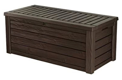 Keter Westwood 150 Gallon Resin Large Deck Box-Organization and Storage for Patio Furniture, Outdoor Cushions, Garden Tools , Pool Toys, Brown- new in box