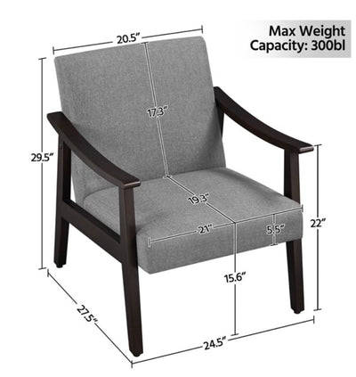 Yaheetech Modern Fabric Accent Armchair with Rubber Wood Legs, Dark Gray- NEW AND ASSEMBLED!!!