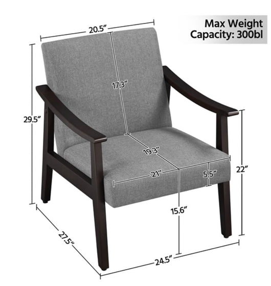Yaheetech Modern Fabric Accent Armchair with Rubber Wood Legs, Dark Gray- NEW AND ASSEMBLED!!!