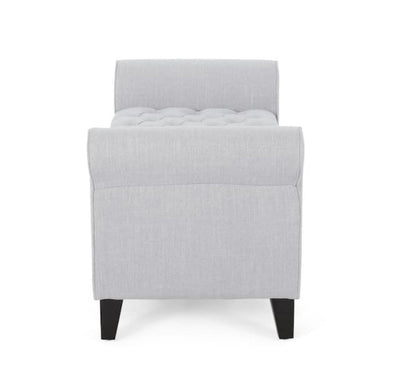 Noble House Light Gray Tufted Fabric Armed Storage Bench- NEW AND ASSEMBLED!!!!
