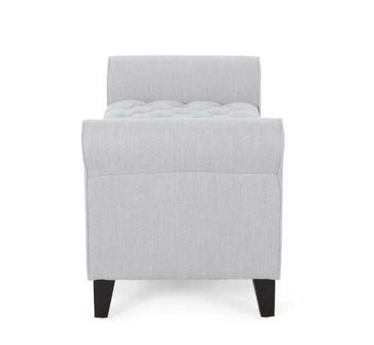 Noble House Light Gray Tufted Fabric Armed Storage Bench- NEW AND ASSEMBLED!!!!