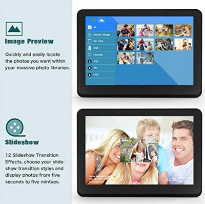 CAMKORY WiFi, 8 in., Digital Picture Frame with Full HD IPS Touch Screen Display, Auto Rotate 8GB Internal Memory, Digital Photo Display with APP, Alarm, USB Port - Black!! NEW IN BOX!!