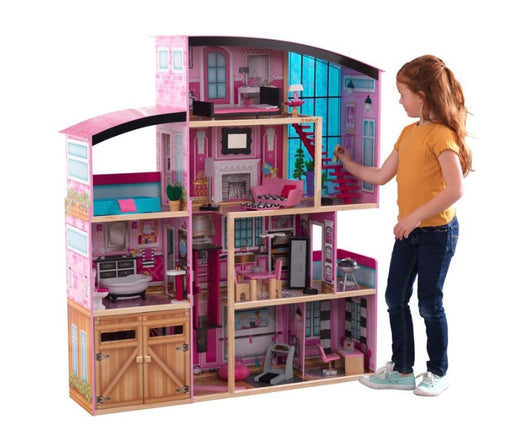 Shimmer Mansion Wooden Dollhouse, over 4 feet Tall, Lights & Sounds and 30 Pieces- NEW IN BOX!!!
