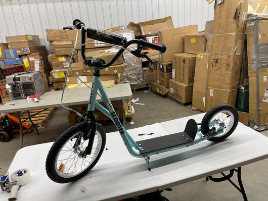 Aosom Teens Youth Scooter Ride On Toy with Adjustable Handlebar, Dual Brakes, and Inflatable Wheels For Kids 5+ - Blue- new and assembled