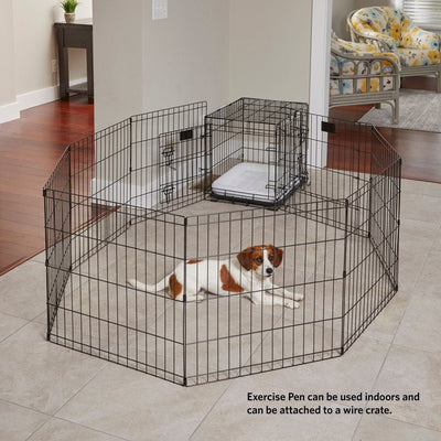 MidWest Homes For Pets Foldable Metal Exercise Playpen with Door, Black, 24"W x 24"H**New in Box**