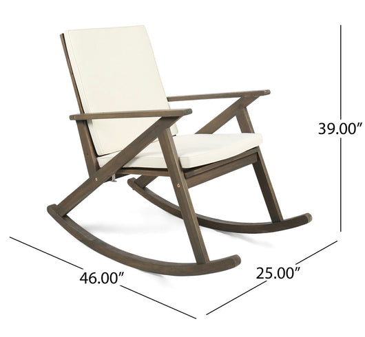 Noble House Gregory Outdoor Acacia Wood Rocking Chair with Cream Cushions, Grey Wood!! NEW AND ASSEMBLED!!