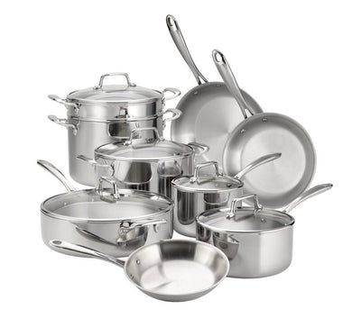 Tramontina 14-Piece Tri-Ply Clad Stainless Steel Cookware Set, with Glass Lids- NEW IN BOX!!!