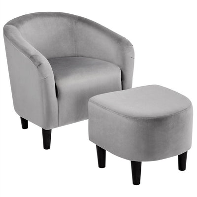 Yaheetech Upholstered Barrel Velvet Club Chair and Ottoman Set Accent Arm Chair Set for Bedroom Living Room Guestroom Gray**New and assembled**