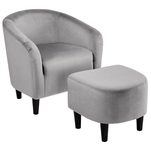 Yaheetech Upholstered Barrel Velvet Club Chair and Ottoman Set Accent Arm Chair Set for Bedroom Living Room Guestroom Gray**New and assembled**