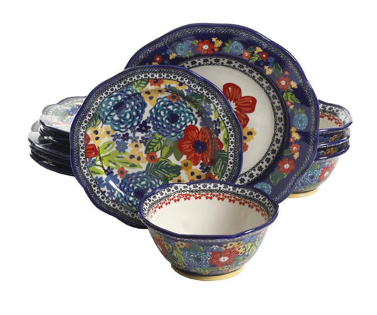 The Pioneer Woman Dazzling Dahlias 12-Piece Dinnerware Set, Cobalt- NEW IN BOX!!!!