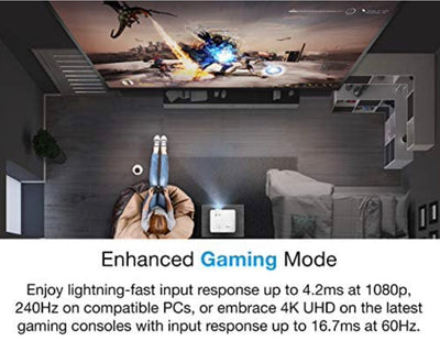 Optoma Bright, True 4K UHD Gaming Projector, 4000 Lumens, 4.2ms Response Time at 1080p with Enhanced Gaming Mode, Lowest Input Lag on 4K Projector(60hz Rr) ,240Hz Refresh Rate (1080P) HDR10 & HLG!! NEW IN BOX, MISSING REMOTE(CAN CHEAPLY BE REPLACED)!!