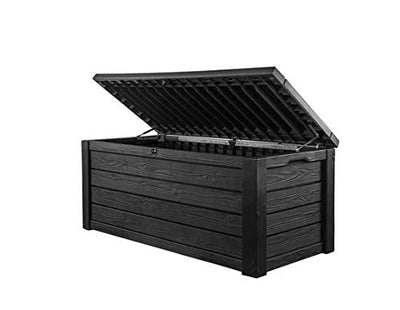 Keter Westwood 150 Gallon Resin Large Deck Box-Organization and Storage for Patio Furniture, Outdoor Cushions, Garden Tools and Pool Toys, Dark Grey**New in box**