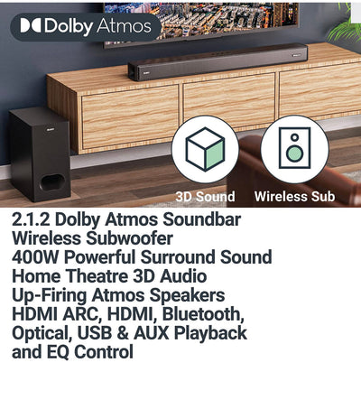 Majority Sierra 2.1.2 Dolby Atmos Soundbar with Wireless Subwoofer- NEW IN BOX!!!!