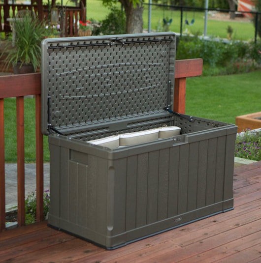 Lifetime Waterproof 116 Gallon Resin Deck Box, Dark Brown- NEW AND ASSEMBLED!!!