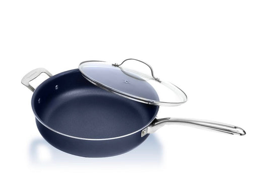 Granitestone Jumbo Cooker with Lid, Nonstick Triple Coated Surface, Family Sized Open Skillet with Stainless Steel Stay Cool & Helper Handle, Oven and Dishwasher Safe, Classic Blue- NEW!!!