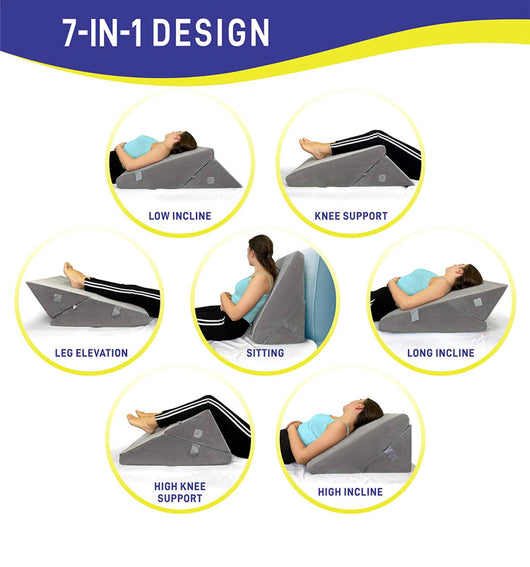 Bed Wedge Pillow - Memory Foam Top Adjustable 9&12 inch Folding Incline Cushion, for Legs and Back Support Pillow, (Grey)- NEW OUT OF BOX (VERY CLEAN!)